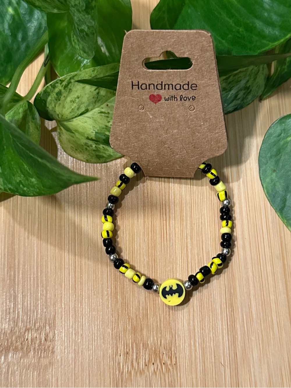 🦸♂️ Kids’ Superhero Stretchy Beaded Bracelet | Handmade | Clay Superhero Charm
